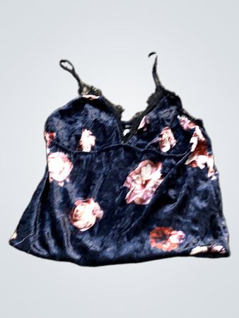 Navy Floral Print Velvet Camisole