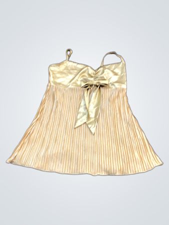 Goldene plissierte Halterneck-Top mit Schleife