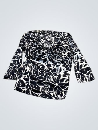 Schwarz-weiß blumige Druckbluse