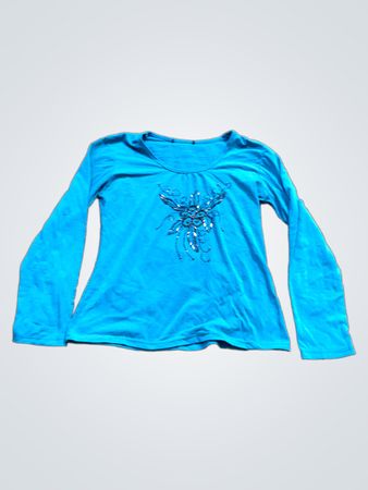 Blaues Langarmhemd mit Verzierungen