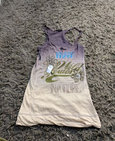 Ombre Tanktop mit Strassblumen und Text