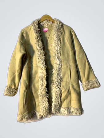 Tan Suede and Fur Trimmed Coat
