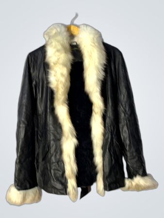 EGRET Damen Schwarze-Faux-Leder Jacke mit Kunstfellbesatz