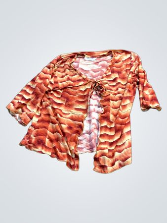 Elanie Damen Orange- und Gelb gestreifter Cardigan mit Bindeband L/XL