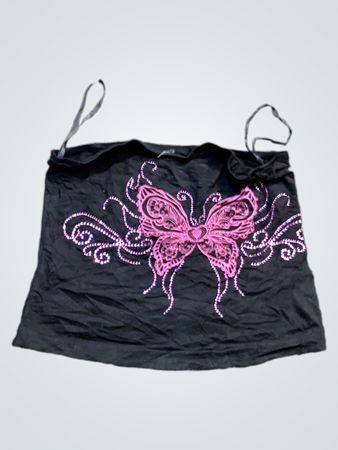 Schwarzes Trägershirt mit pinkem Schmetterlingsmotiv
