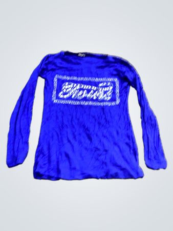 Blaues Langarmhemd mit "Meggi" Logo