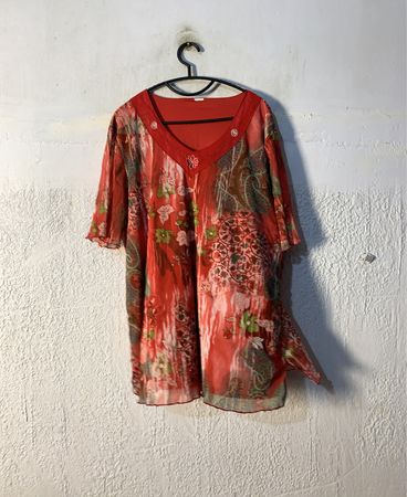 Rote Floralprint V-Ausschnitt-Tunika