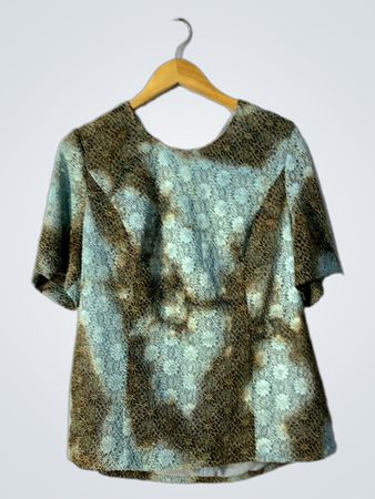 Damen Blaue und Braune Bedruckte Bluse