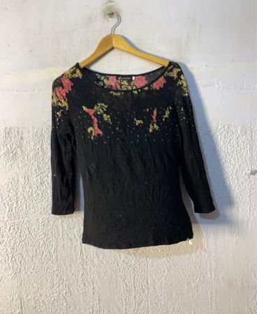 Schwarz Blumenmuster Langarmoberteil