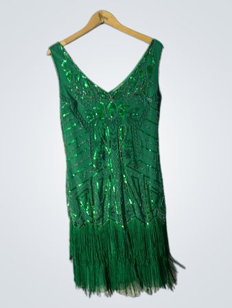 BABEYOND Grünes Pailletten-Fransen-Flapper-Kleid