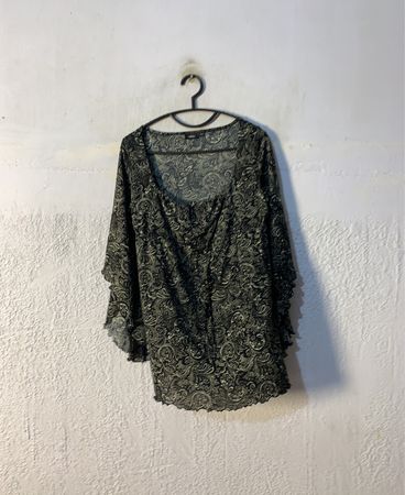 LINDEX Damen Schwarze Paisley Muster Transparente Bluse