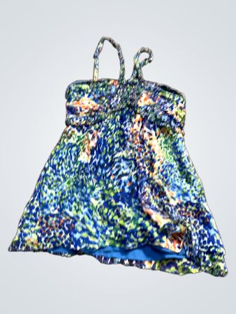 Blaues und grünes abstraktes Druck-Halterkleid