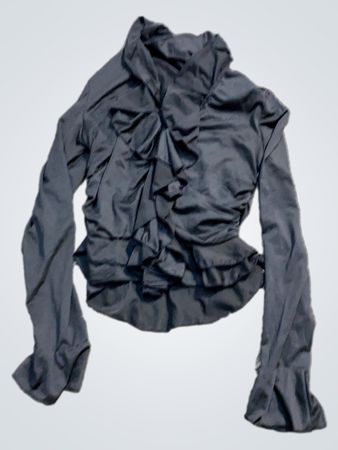 Schwarze geraffte Rüschbluse