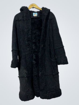 Guess Black Hooded Faux Fur Lined Long Coat