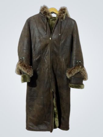 Brown Leather Coat with Fur Trim