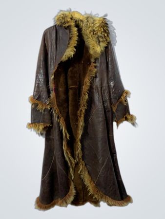 Brown Leather Coat with Fur Trim