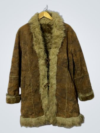 Brown Suede Fur Trimmed Coat