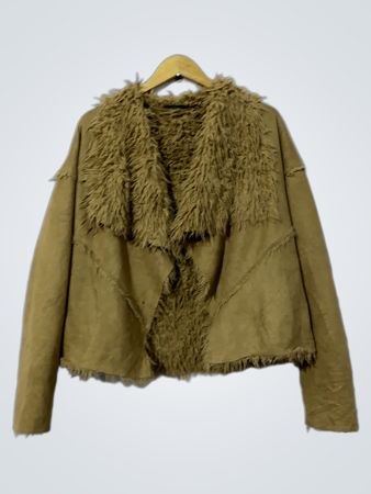 Brown Faux Fur Trimmed Jacket with Embroidered Back Panel