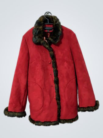 Red Faux Fur Trimmed Coat