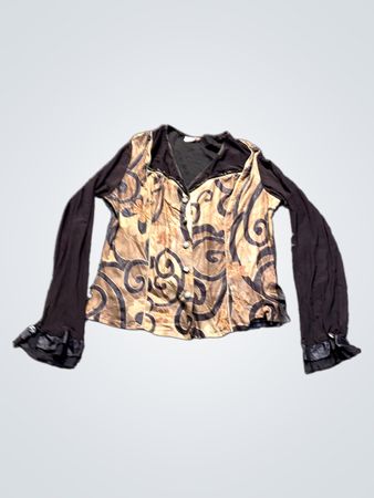 DAMAK Damen Braun und Tan Wirbelmuster Langarmbluse