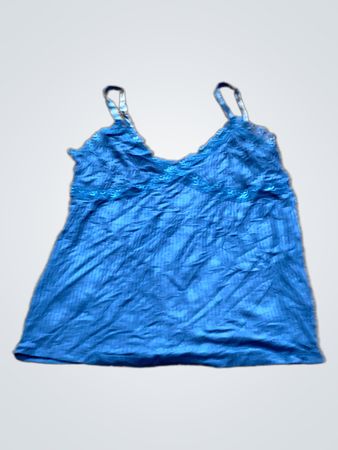 Blaue Spaghettiträgerbluse mit Spitze