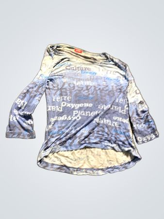 Outfit Blau Grafikdruck Langarmoberteil