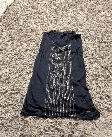 Guess Schwarzes Ärmelloses Tanktop mit goldenen Streifendetails