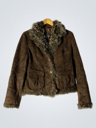 MISS DIDI Fashion Brown Suede Fur Trimmed Jacket