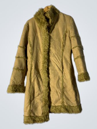 Beige Kunstpelz-besetzter Mantel