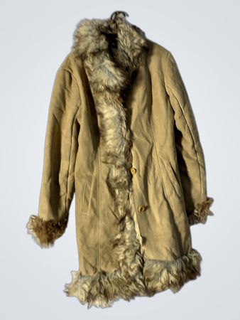 Beige Kunstpelzbesatzmantel