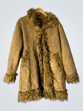 R&C Collection XL Cappotto in Suede con Decorazioni in Pelliccia