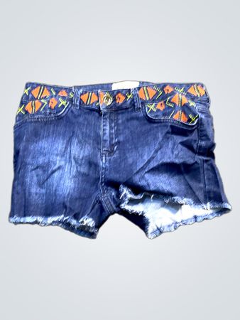 Denim-Shorts mit besticktem Bund