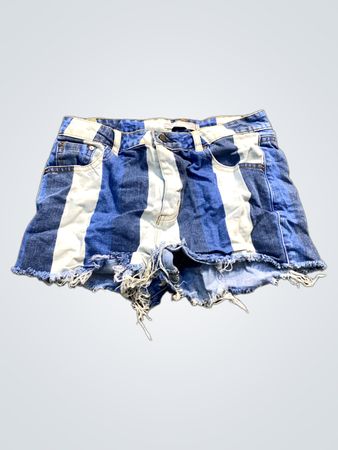 Tractr Damen blaue und weiße gestreifte Denim-Shorts