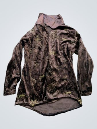 Brauner samtiger Langarm-Top mit goldener Stickerei