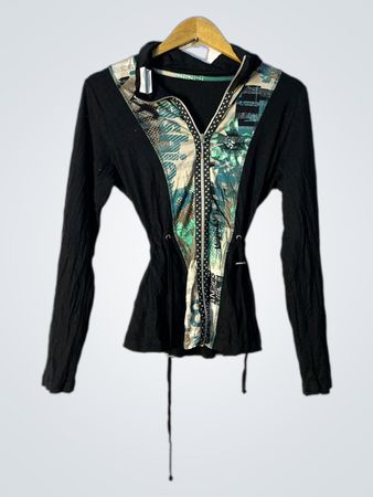 Schwarze Langarmjacke mit gemusterten Einsätzen
