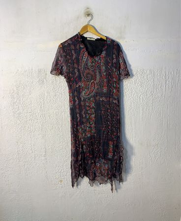 Durchsichtiges Paisley-Print-Midi-Kleid