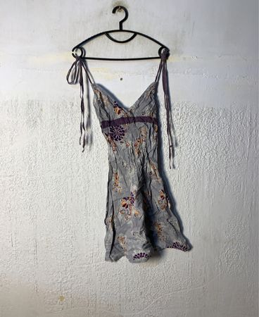 Etchage Grey Floral Spaghetti Strap Dress