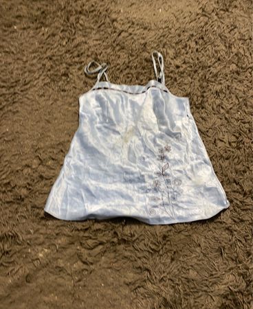 Helles Blau Satinstreifen Kleid mit floralem Stickerei