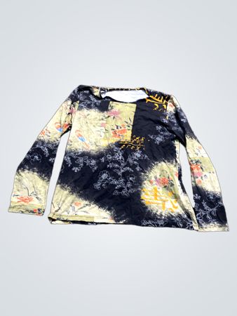 Langarmshirt mit Blumen- und Vogelmotiv