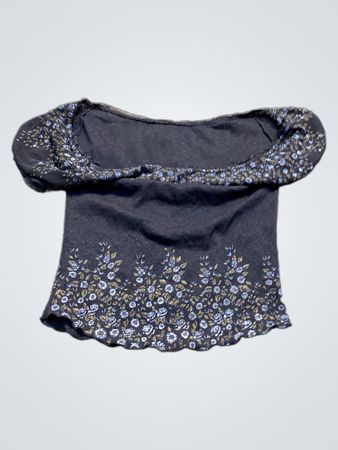Dunkelbluse schulterfreies Oberteil mit Blumenmuster