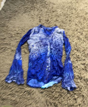 Desigual Damen Blaue Batik Glockenärmel Bluse