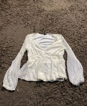 Express Weiße Lange-Bluse mit Peplum