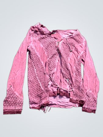 Bed Stu Pink Lace Up Distressed Long Sleeve Top