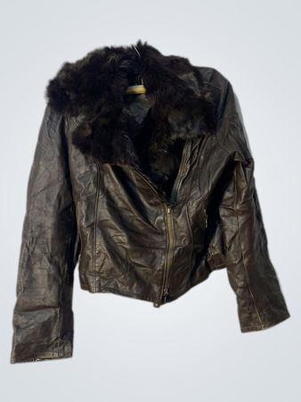 LAROSA Pelle Brown Leather Jacket with Fur Collar