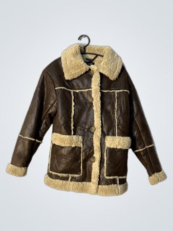 NOLESS Giacca in pelle artificiale marrone foderata in Sherpa