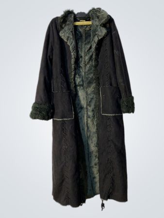 Long Black Coat with Fur Trim