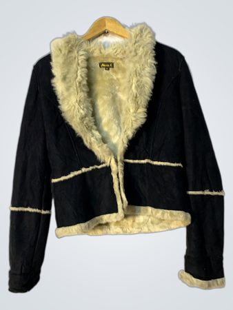 Alyssa K Black Faux Suede Fur Trimmed Jacket