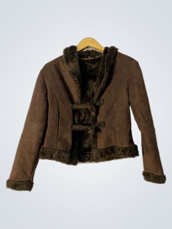 Veste MAZIA en faux fourrure brune avec bordure