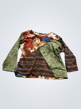 Jessica Max Damen Langarm-Patchwork-Blumenprint-Top
