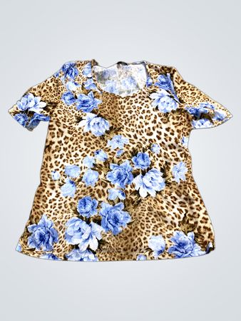 Damenkleidung Oberteil mit Leoparden- und blauer Blumenmuster